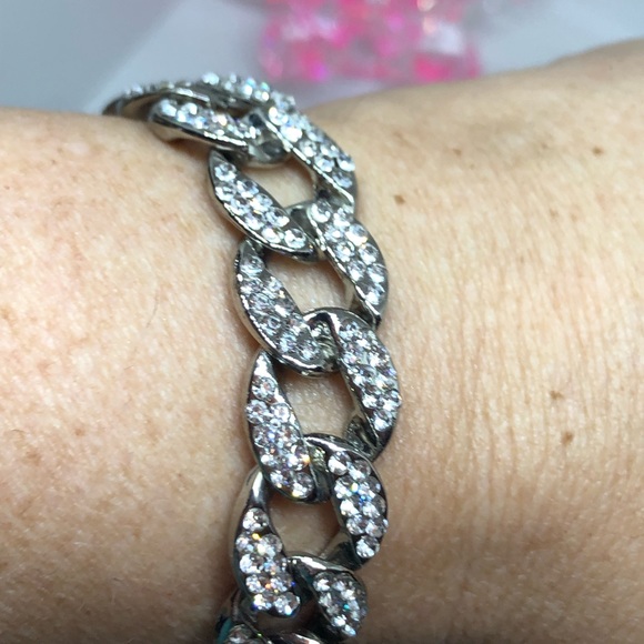 Silver Cuban Link Bracelet with CZ’s - Picture 7 of 8